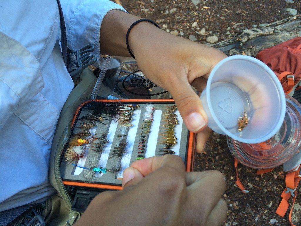 Storing the flies we bought from the Quiet Flyfisher in Loa